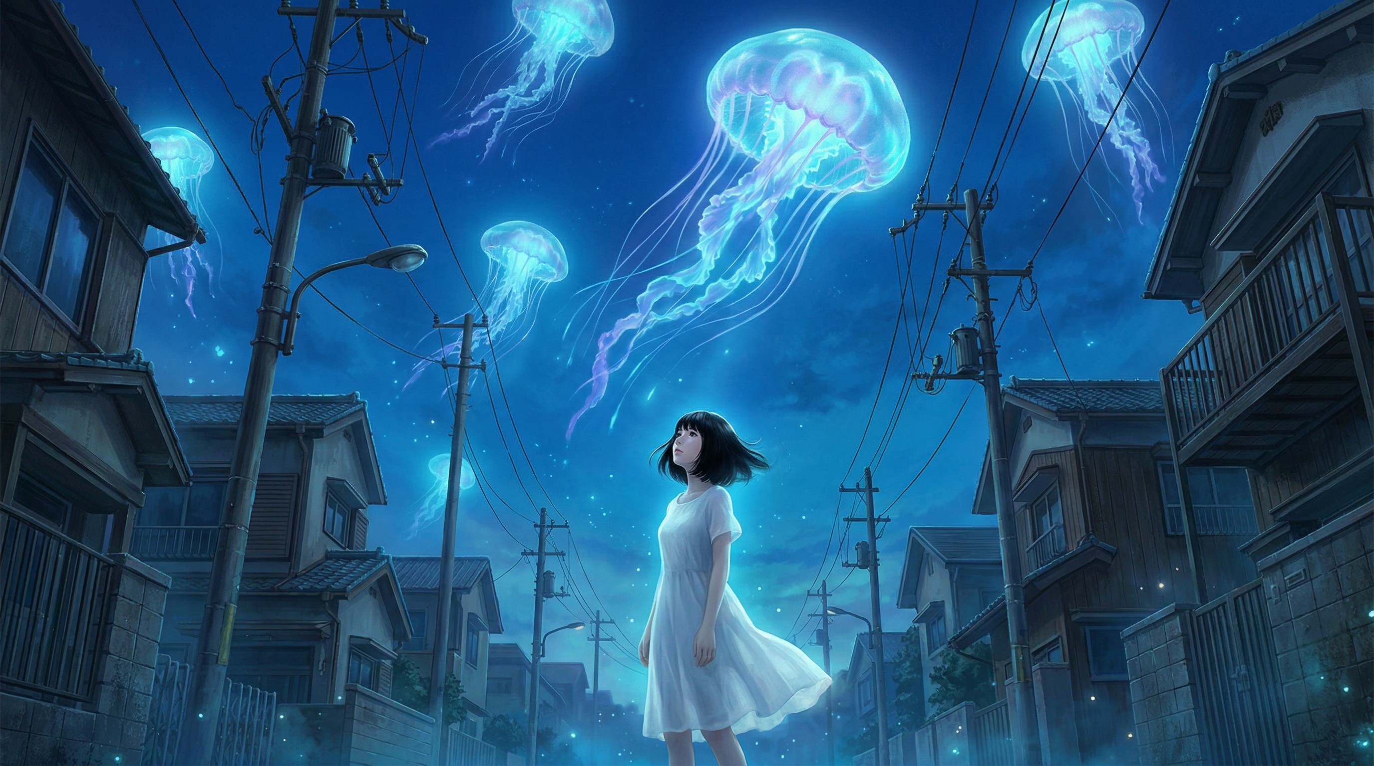 A Dream of an Upside-Down City Where Giant Jellyfish Float in a Deep-Sea Sky, and Faceless Cats Whisper of a Melting Moon
